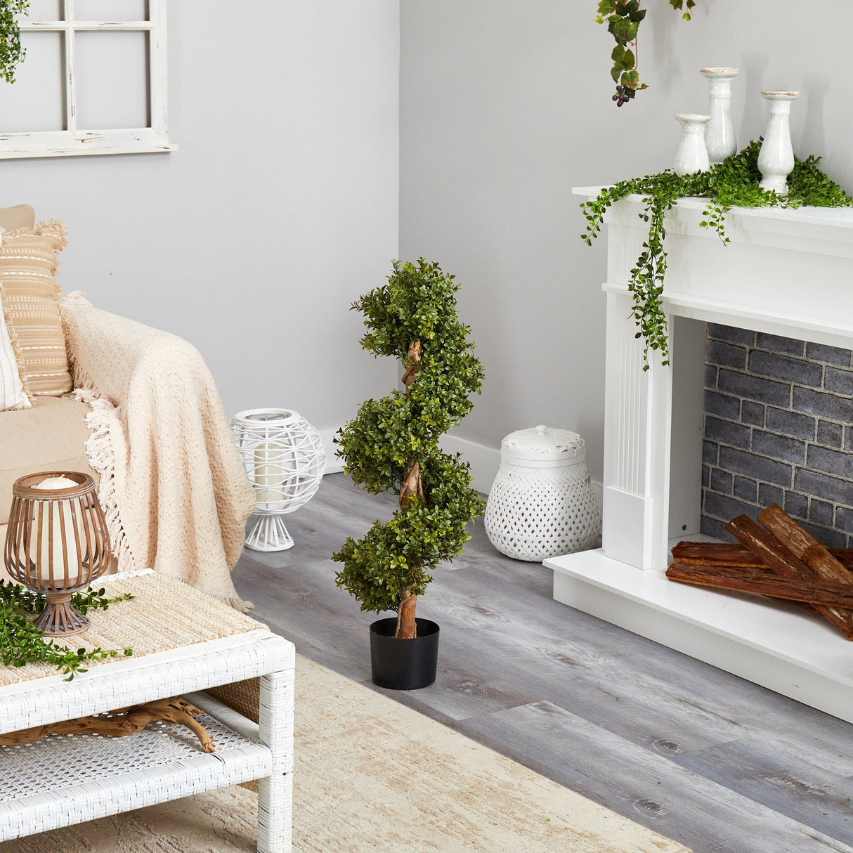 33” Boxwood Topiary Spiral Artificial Tree (Indoor/Outdoor)-Tree-Parc Decor