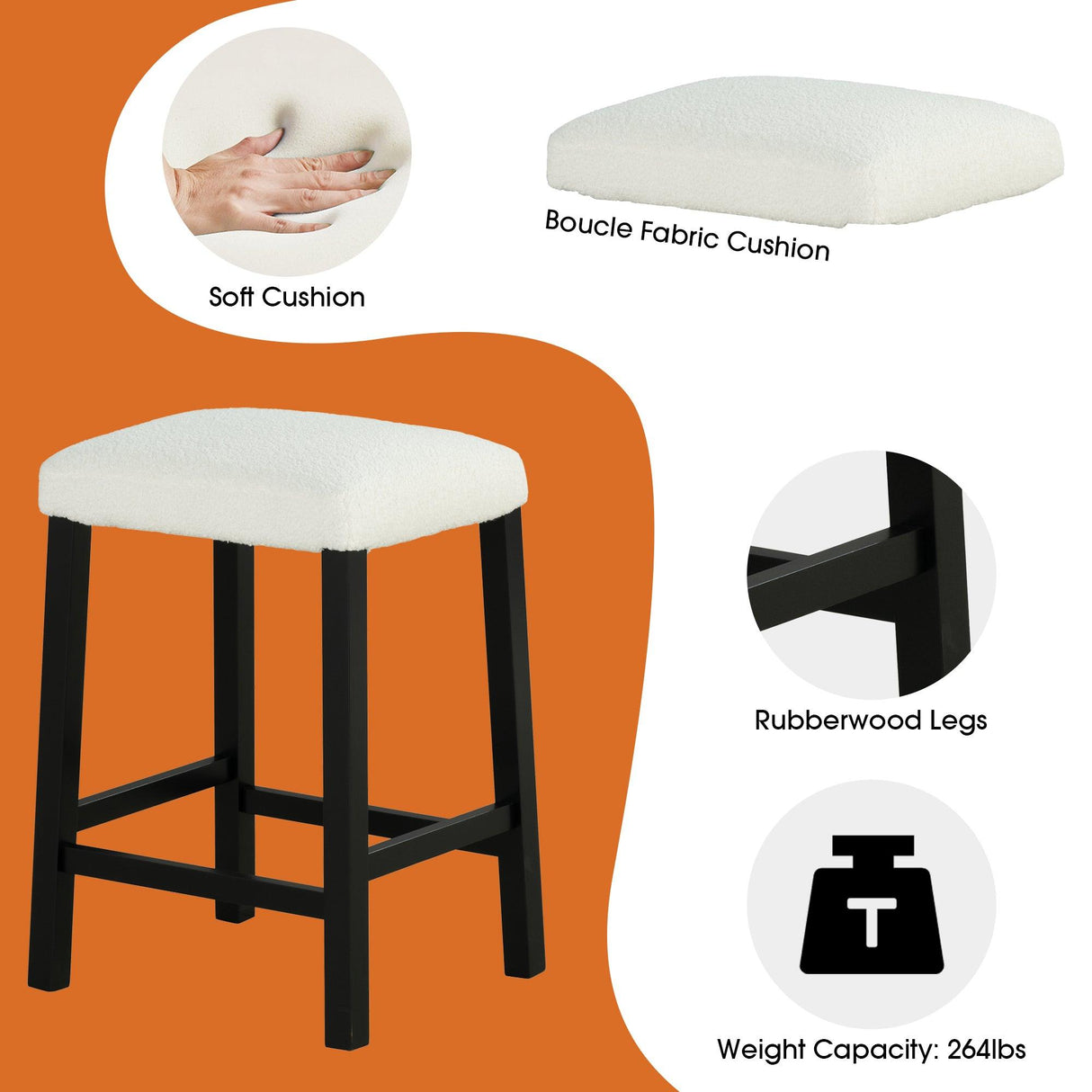 36" Modern Dining Table Set with 2 Stool, High Gloss Table Top, USB-A & USB-C Charging Ports-Parc Decor