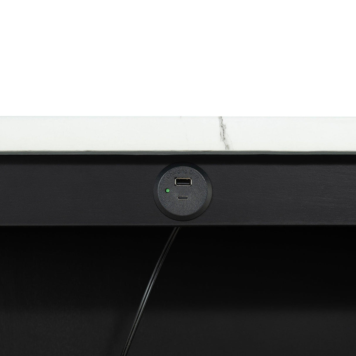 36" Modern Dining Table Set with 2 Stool, High Gloss Table Top, USB-A & USB-C Charging Ports-Parc Decor