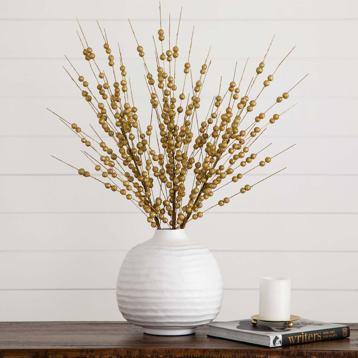 36" Artificial Gold Berry Stem - Set of 3-Stem-Parc Decor