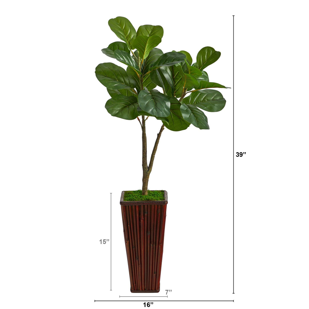 39” Fiddle Leaf Fig Artificial Tree in Bamboo Planter-Parc Decor