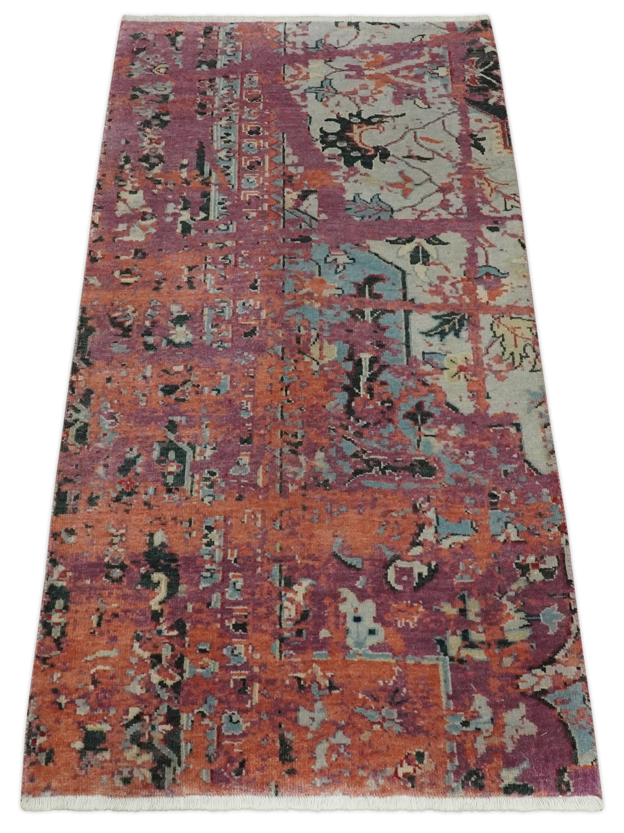 2x4 Hand Knotted Modern Abstract Rust And Purple Wool Rug