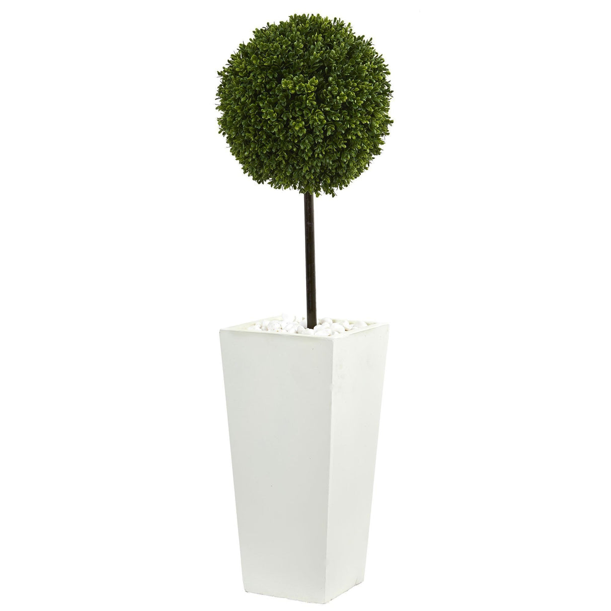 3.5’ Boxwood Ball Topiary Artificial Tree in White Tower Planter (Indoor/Outdoor)-Parc Decor