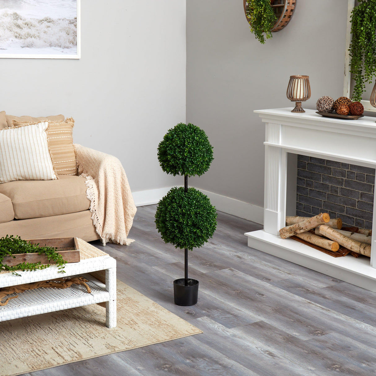 3.5’ Boxwood Double Ball Artificial Topiary Tree UV Resistant (Indoor/Outdoor)-Parc Decor