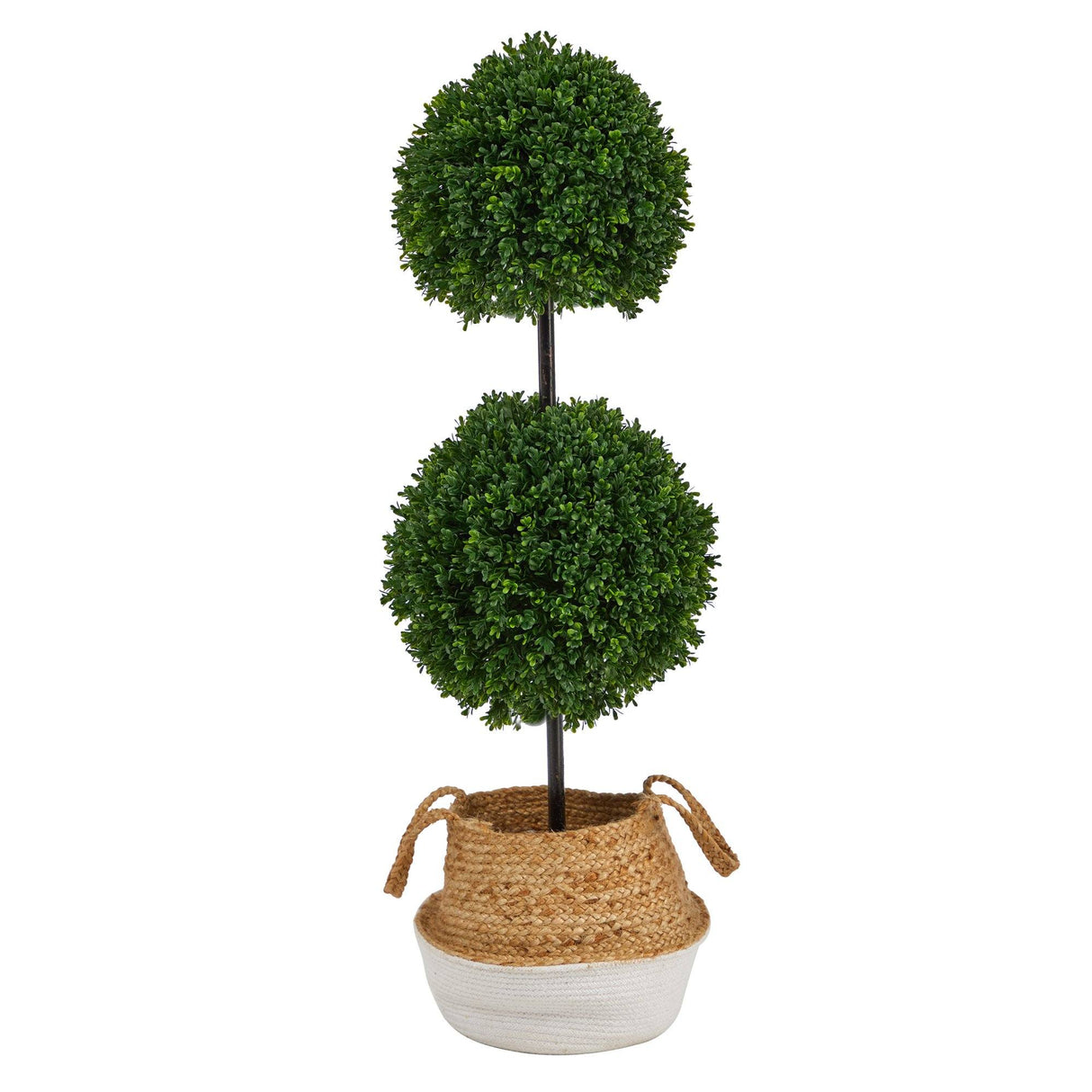3.5’ Boxwood Double Ball Topiary Tree in Boho Chic Handmade Cotton & Jute Planter UV Resistant-Parc Decor