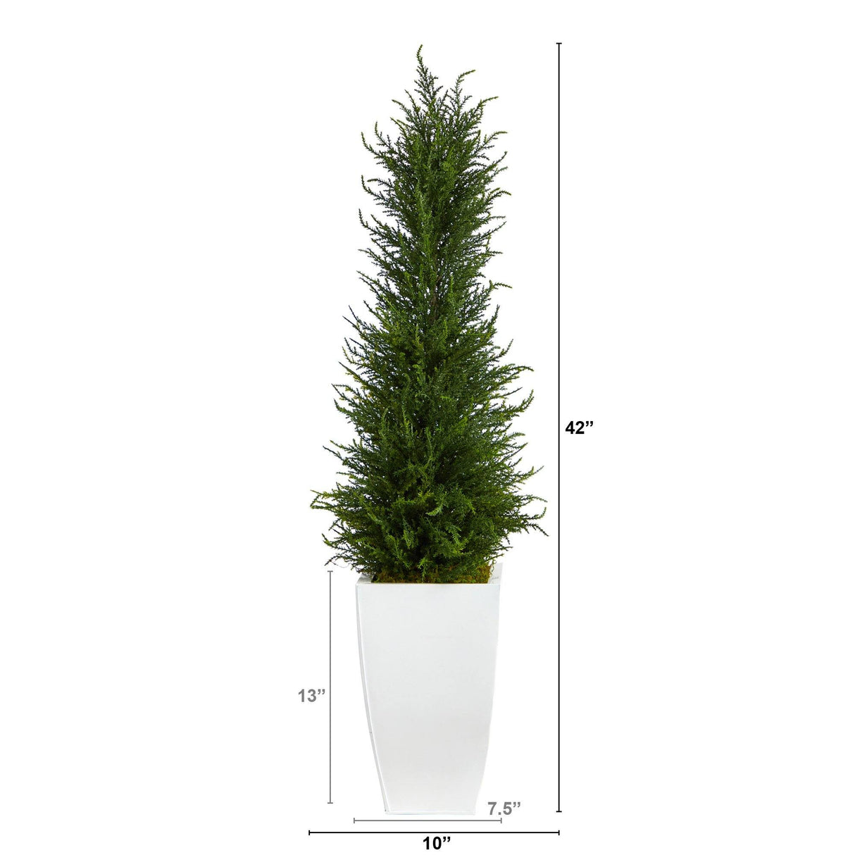 3.5’ Cypress Artificial Tree in White Metal Planter (Indoor/Outdoor)-Parc Decor