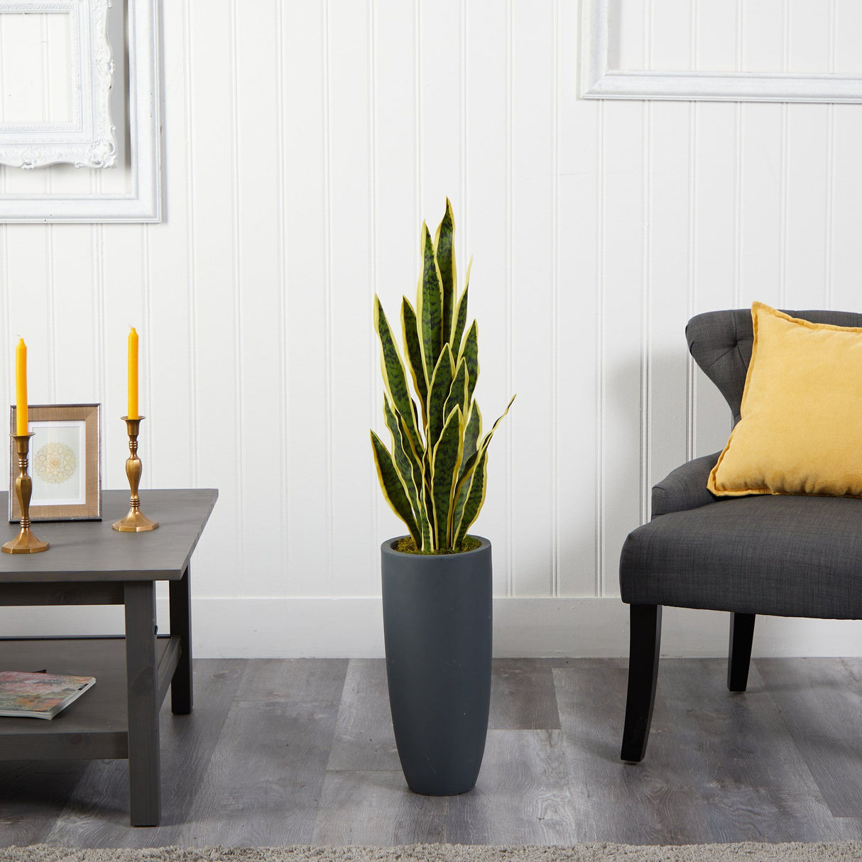 3.5’ Sansevieria Artificial Plant in Gray Planter-Parc Decor