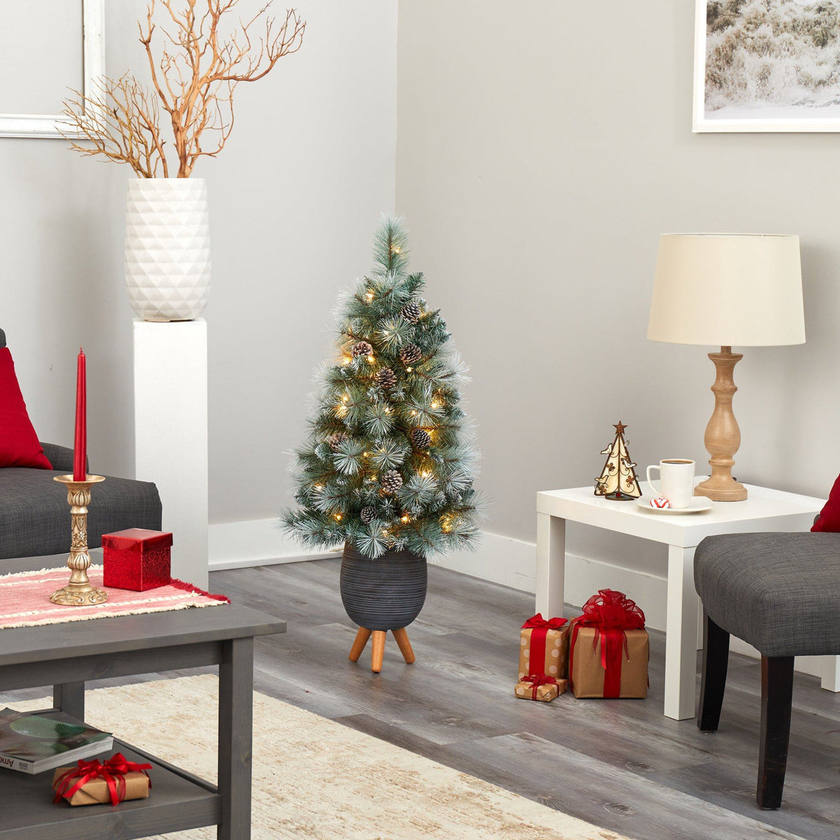 3.5’ Frosted Tip British Columbia Mountain Pine Artificial Christmas Tree-Christmas Tree-Parc Decor