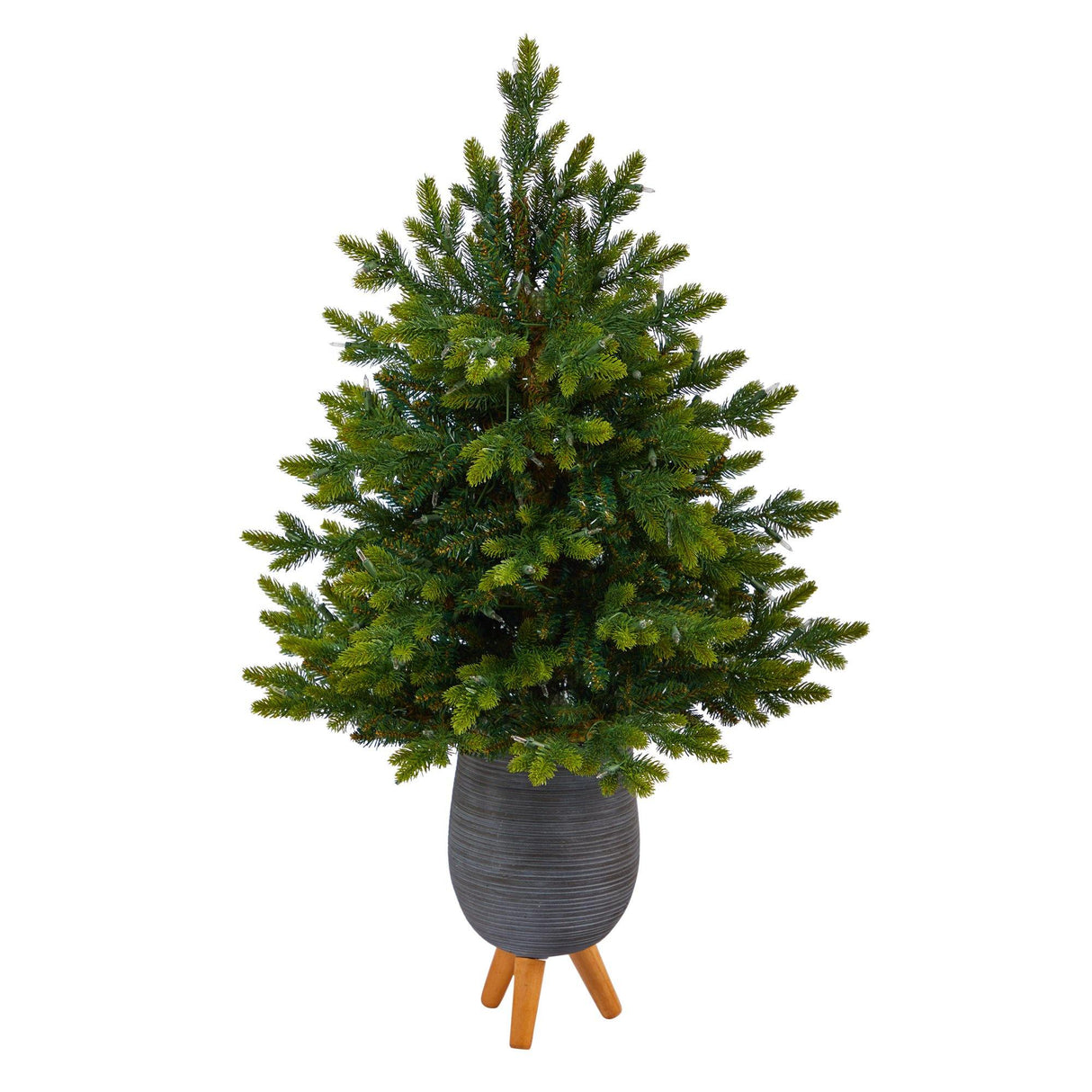 3.5’ North Carolina Fir Artificial Christmas Tree with 150 Clear Lights and 563 Bendable Branches in Gray Planter with Stand-Christmas Tree-Parc Decor