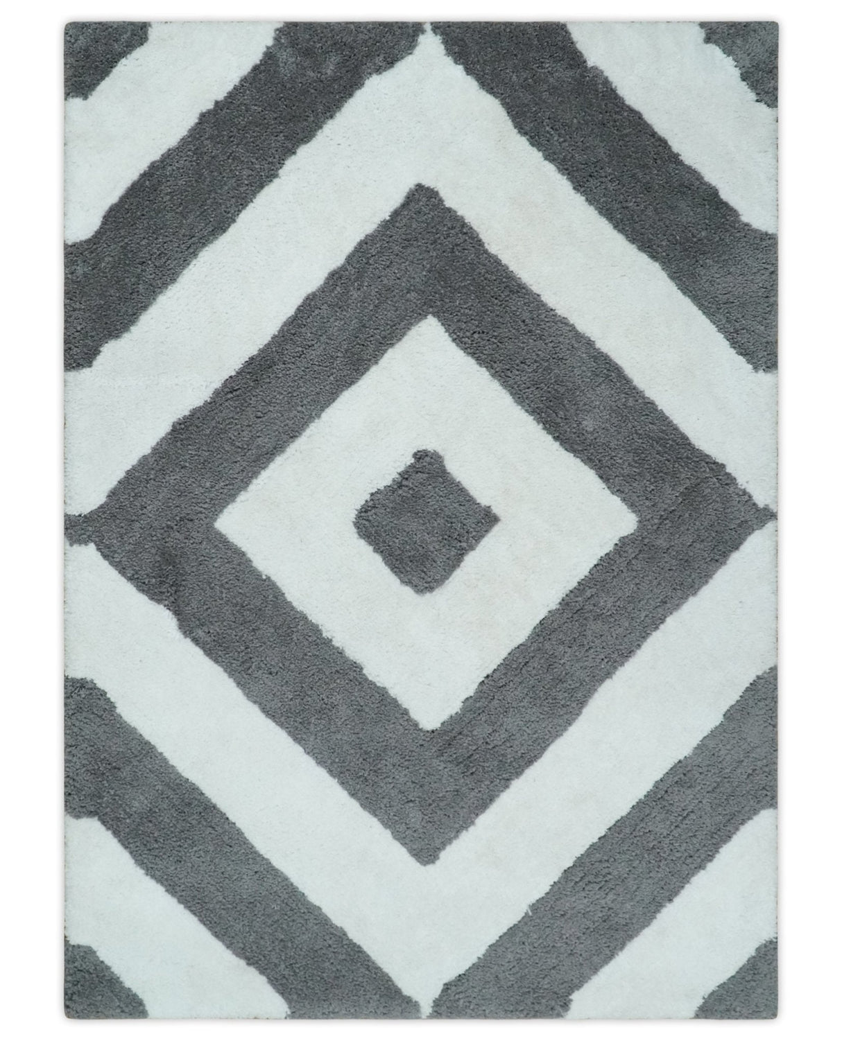 3x5, 4x6 and 5x7 Hand Woven Shag Ivory and Gray Geometrical Pattern Art Silk Soft Viscose Area Rug-Area Rug-Parc Decor