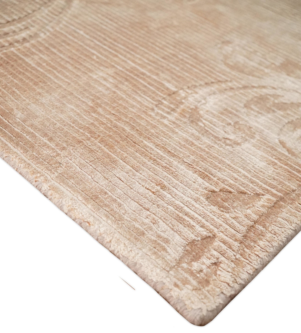 3x5 Hand Woven and Carved Beige and Peach Floral Art Silk Rug | KNT12-Area Rug-Parc Decor