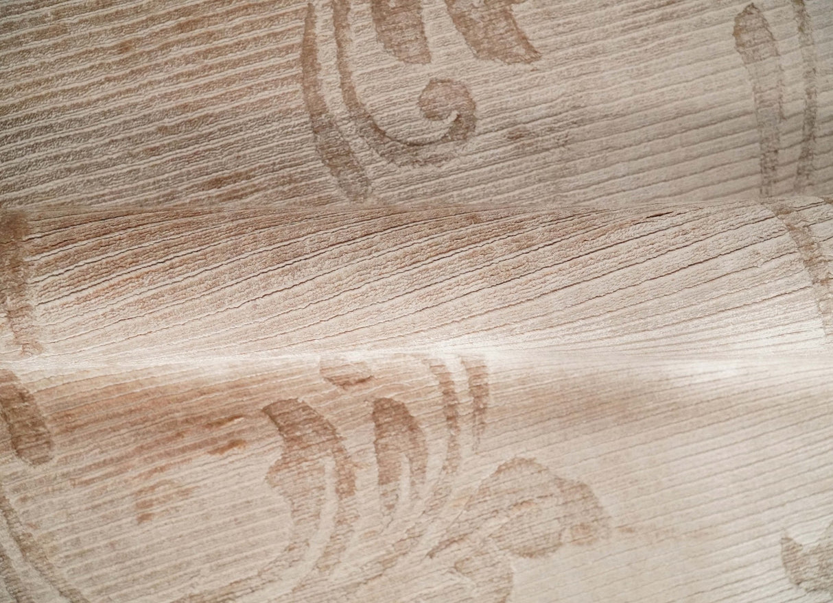 3x5 Hand Woven and Carved Beige and Peach Floral Art Silk Rug | KNT12-Area Rug-Parc Decor