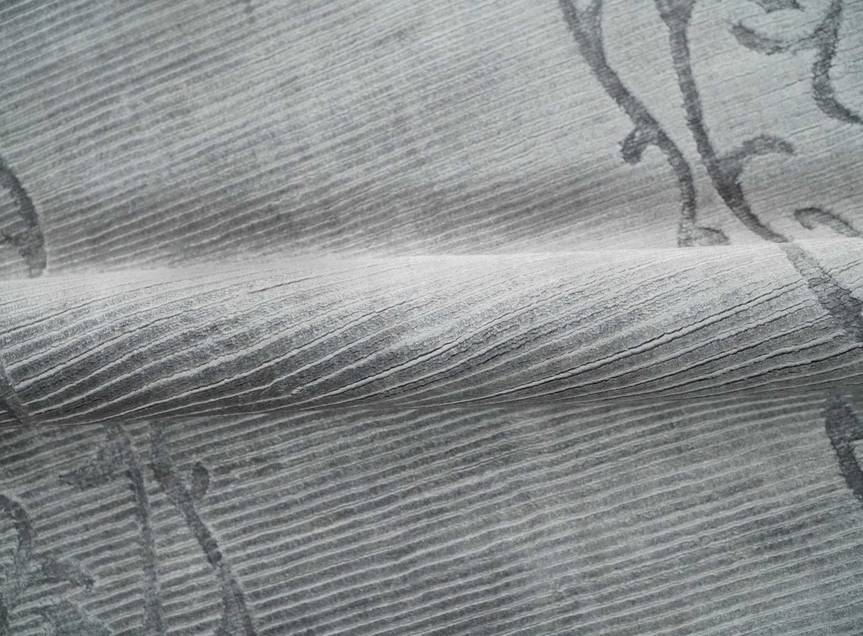 3x5 Hand Woven and Carved Silver and Gray Floral Art Silk Rug | KNT10-Area Rug-Parc Decor