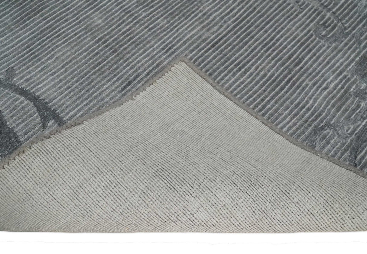 3x5 Hand Woven and Carved Silver and Gray Floral Art Silk Rug | KNT10-Area Rug-Parc Decor