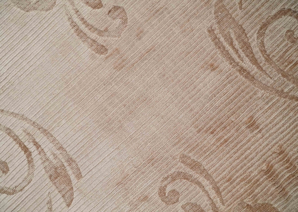 3x5 Hand Woven Beige and Peach Modern Floral Art Silk Rug