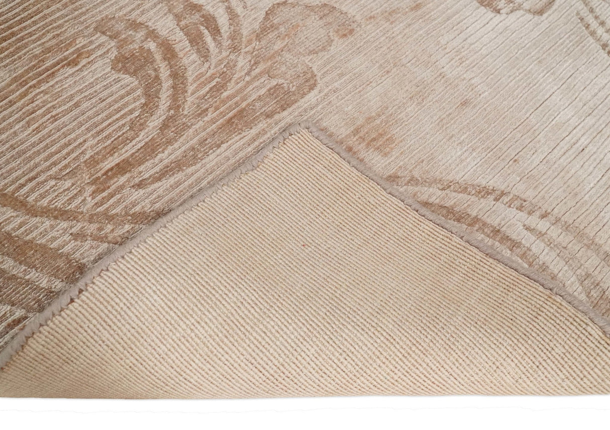 3x5 Hand Woven Beige and Peach Modern Floral Art Silk Rug