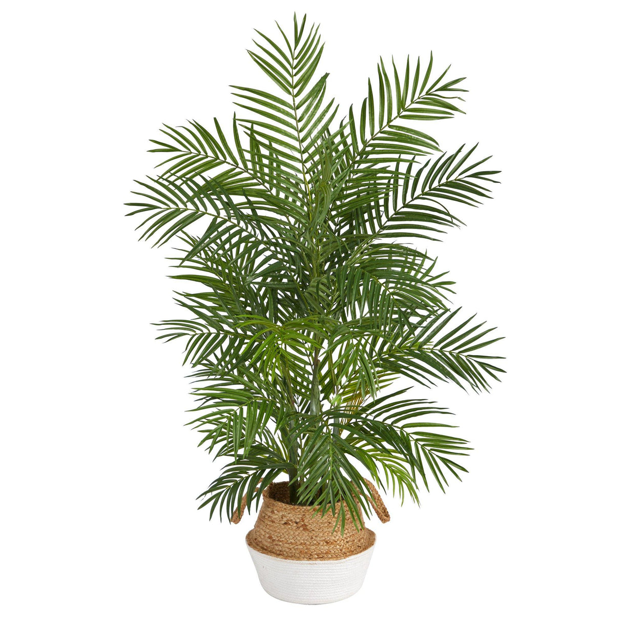 4' Areca Artificial Palm in Boho Chic Handmade Cotton & Jute White Woven Planter-Parc Decor