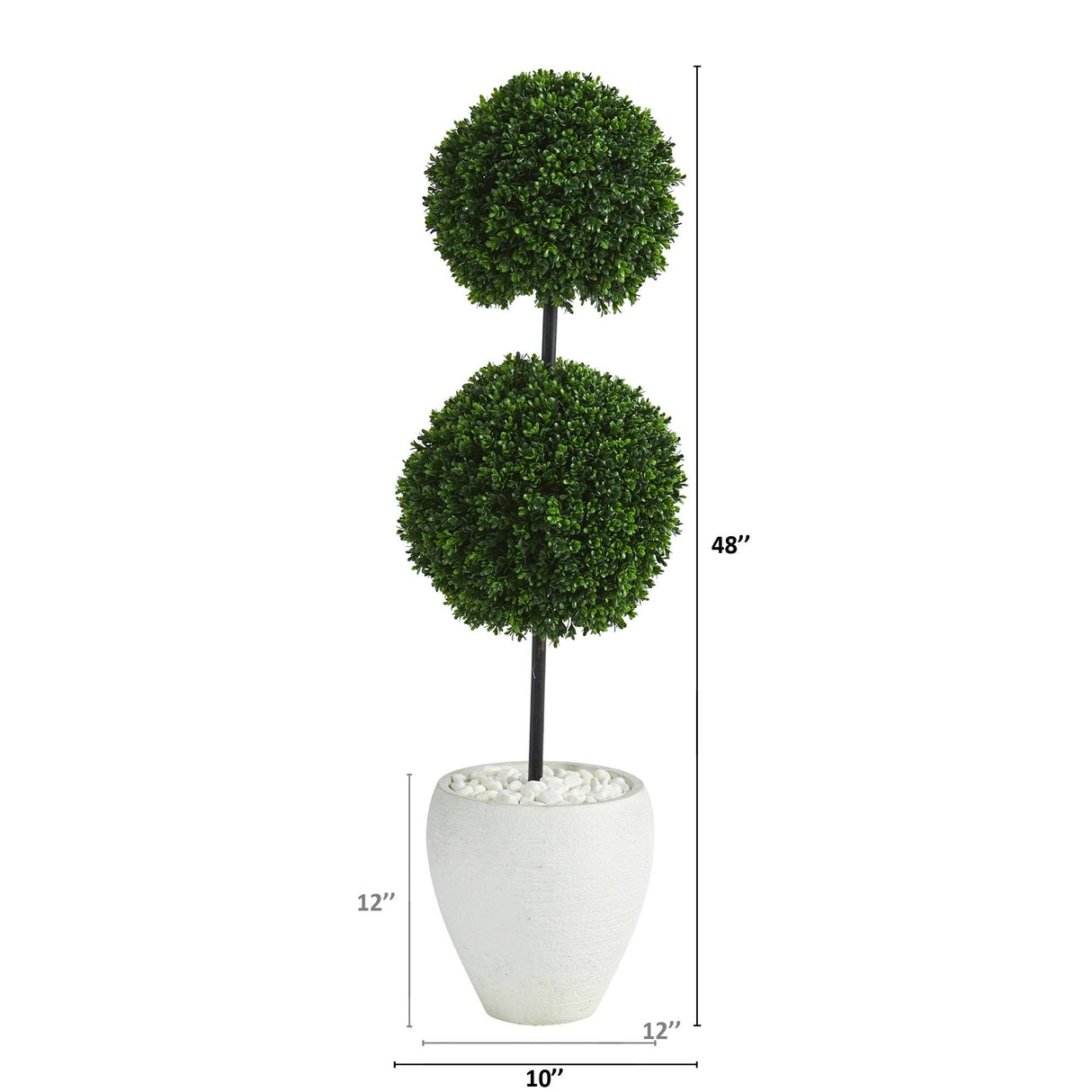 4’ Boxwood Double Ball Artificial Topiary Tree in White Planter (Indoor/Outdoor)-Parc Decor