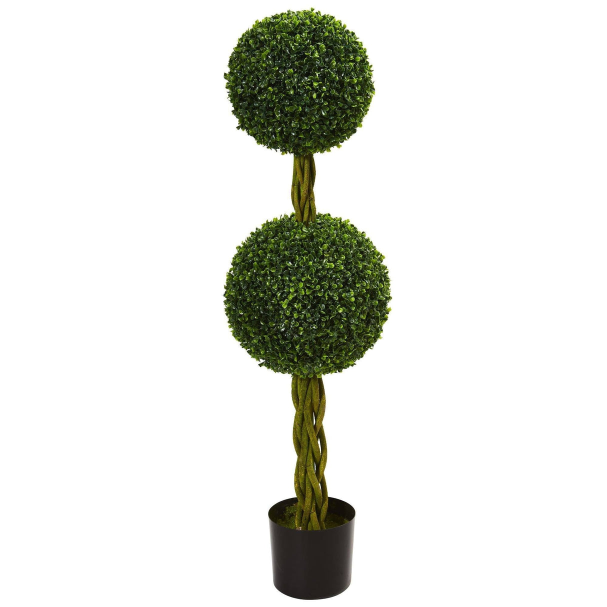 4’ Boxwood Double Ball Artificial Topiary Tree with Woven Trunk UV Resistant (Indoor/Outdoor)-Parc Decor