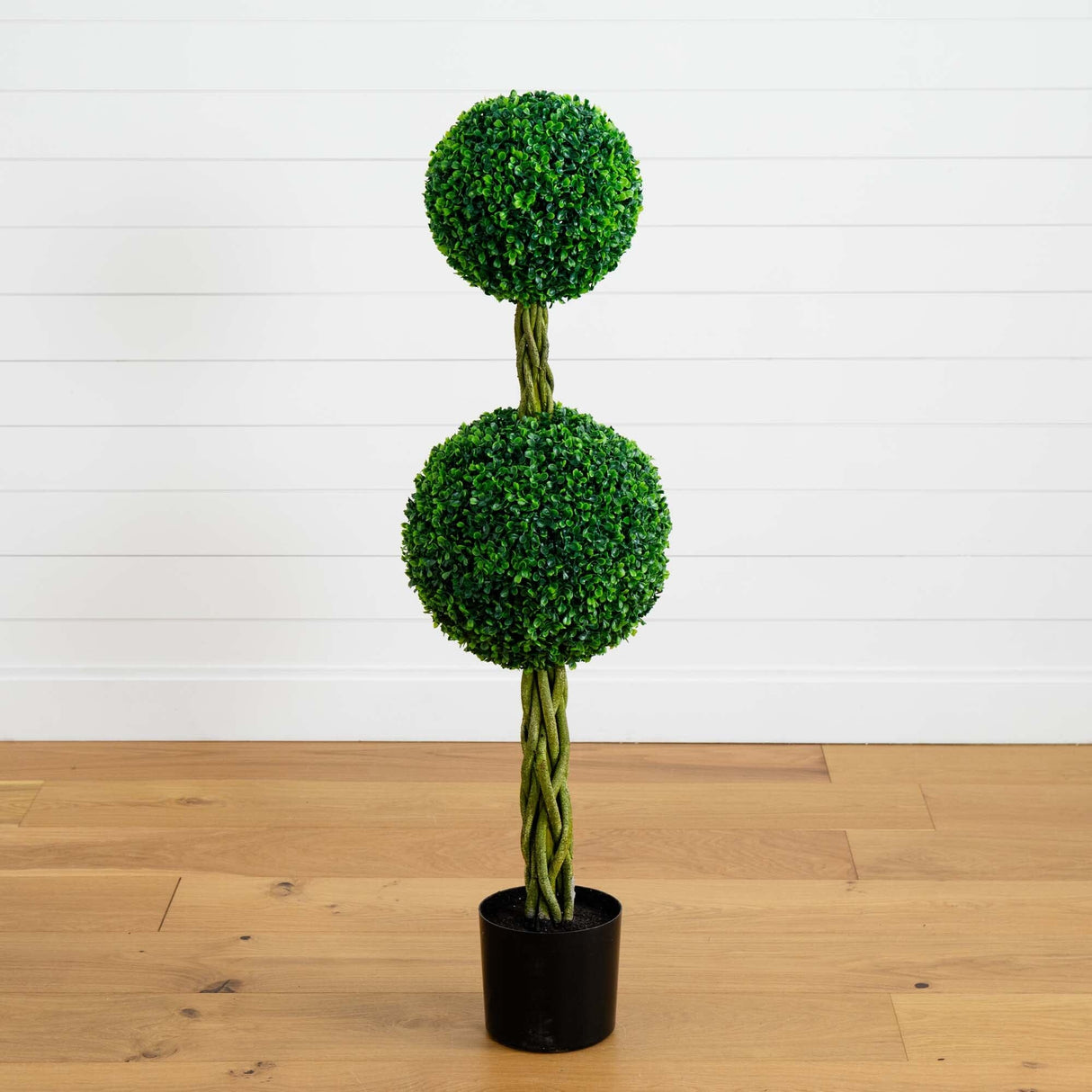 4’ Boxwood Double Ball Artificial Topiary Tree with Woven Trunk UV Resistant (Indoor/Outdoor)-Parc Decor