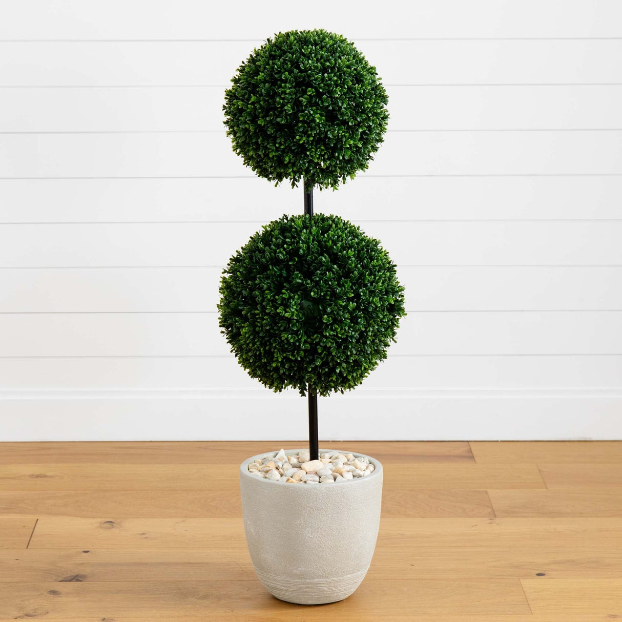 4’ Boxwood Double Ball Topiary Artificial Tree in Oval Planter (Indoor/Outdoor)-Parc Decor