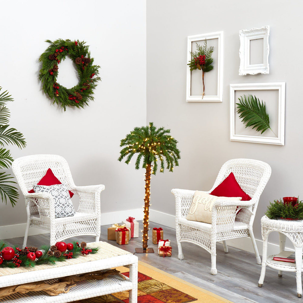 4’ Christmas Palm Artificial Tree with 150 Warm White LED Lights-Parc Decor