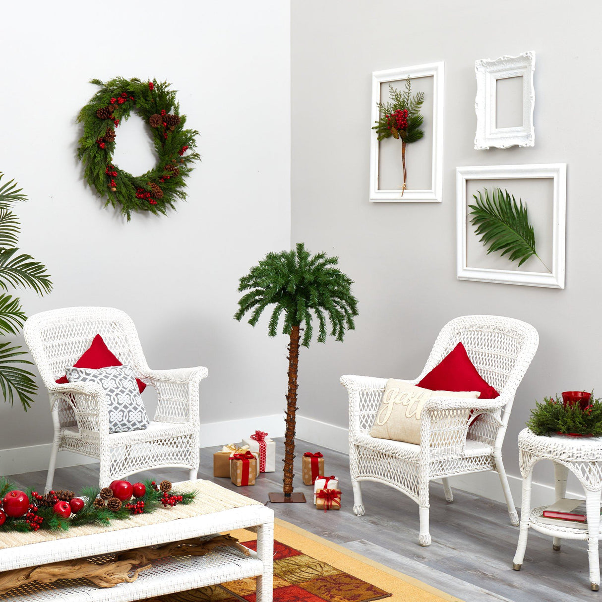 4’ Christmas Palm Artificial Tree with 150 Warm White LED Lights-Parc Decor