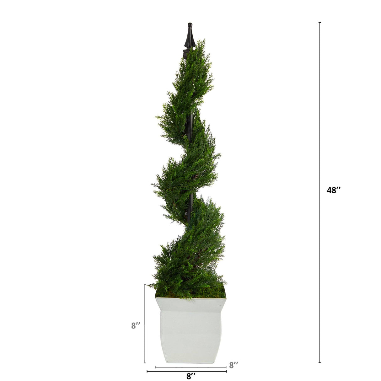 4’ Cypress Spiral Topiary Artificial Tree in White Metal Planter-Parc Decor