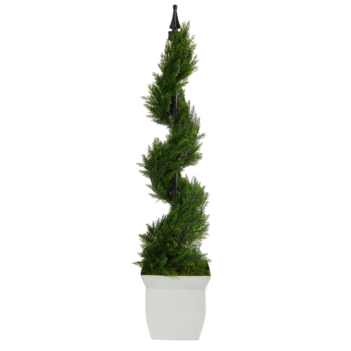 4’ Cypress Spiral Topiary Artificial Tree in White Metal Planter-Parc Decor