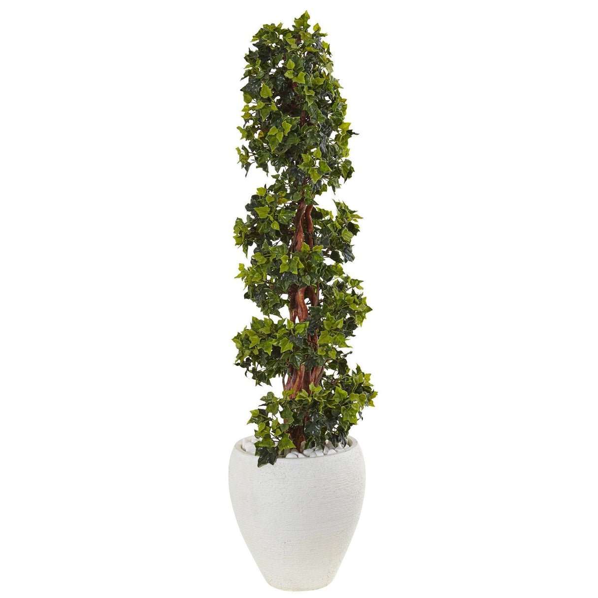 4’ English Ivy Topiary Tree in White Oval Planter UV Resistant (Indoor/Outdoor)-Parc Decor