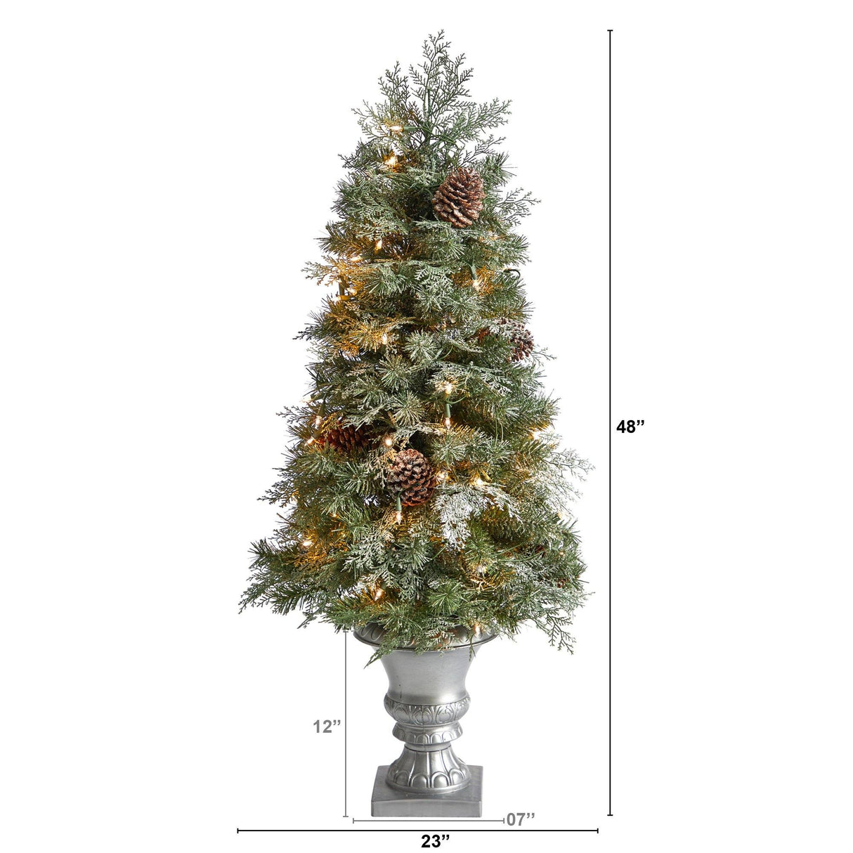 4’ English Pine Tree with 100 Warm White LED Lights and 413 Bendable Branches in Decorative Urn-Parc Decor