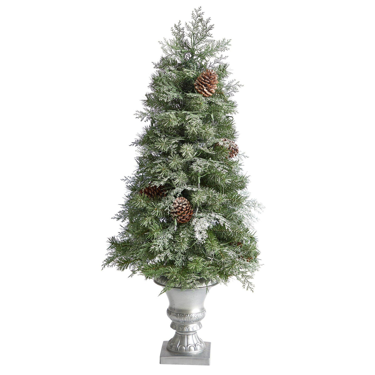 4’ English Pine Tree with 100 Warm White LED Lights and 413 Bendable Branches in Decorative Urn-Parc Decor