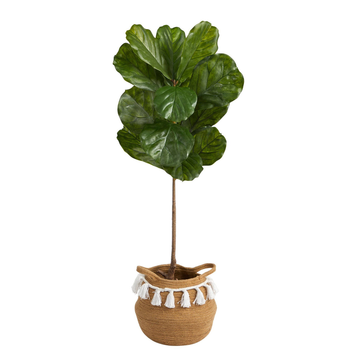 4’ Fiddle Leaf Tree in Boho Chic Handmade Natural Cotton Woven Planter with Tassels UV Resistant-Parc Decor