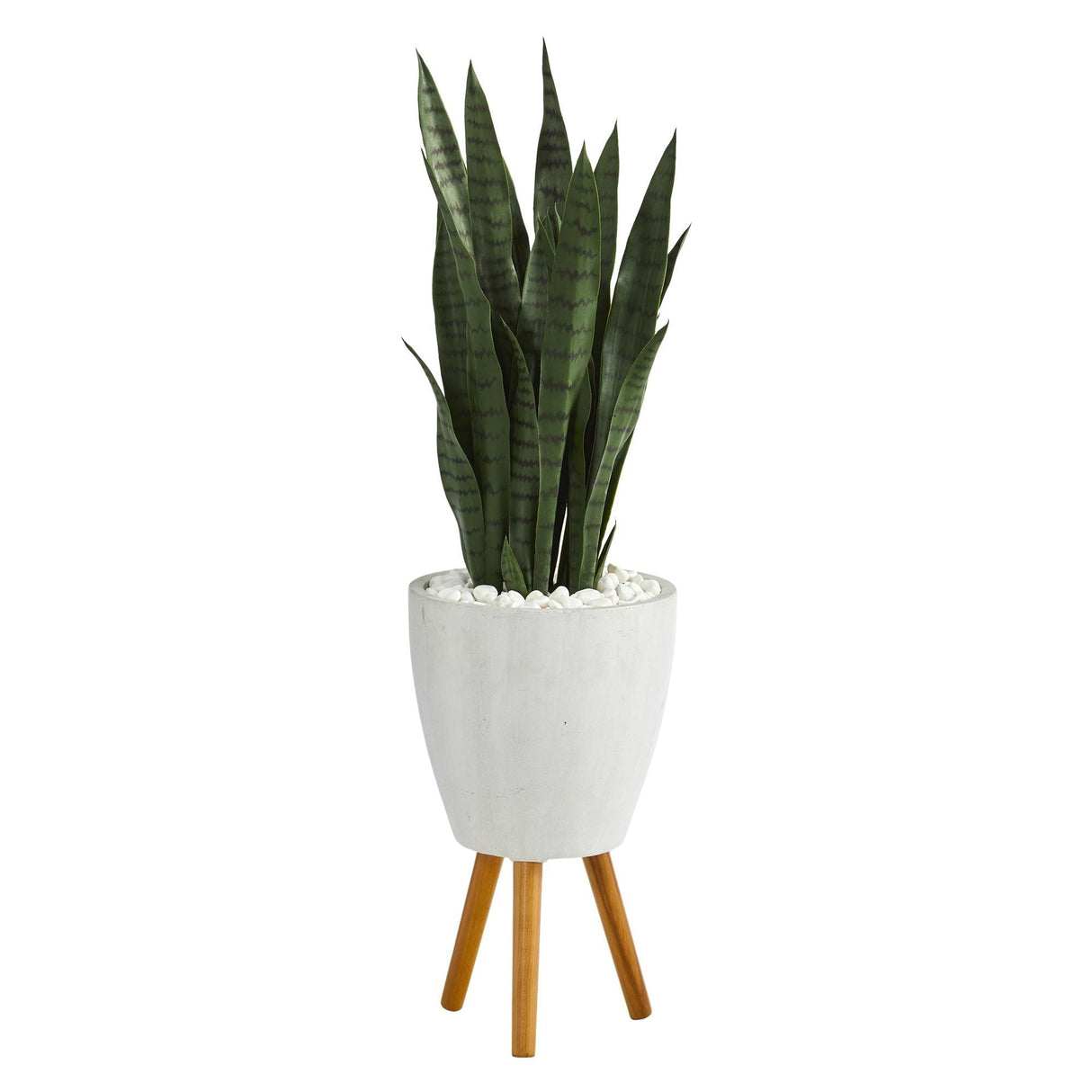 4’ Sansevieria Artificial Plant in White Planter with Stand-Parc Decor
