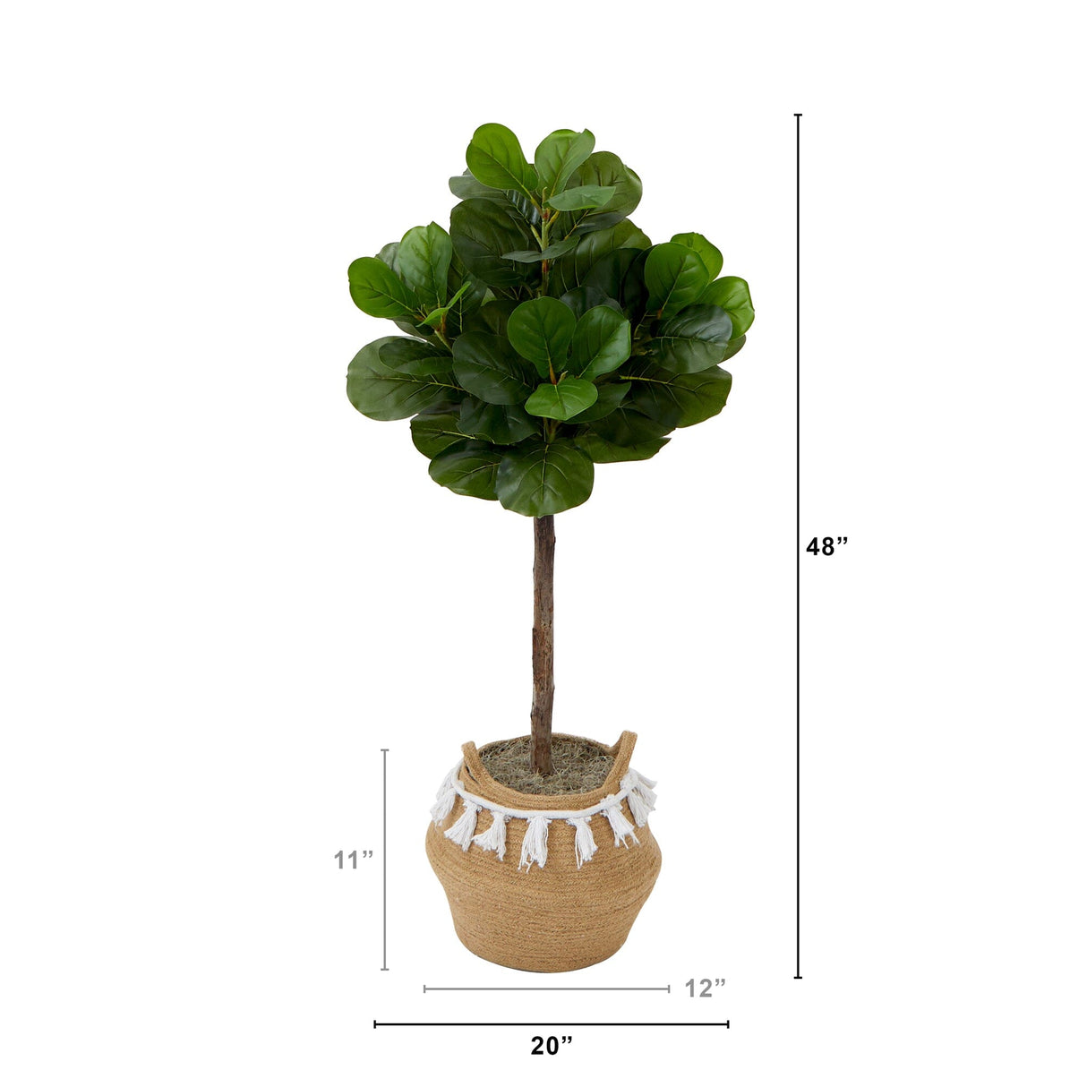 4' Artificial Fiddle Leaf Fig Tree with Handmade Jute & Cotton Basket with Tassels DIY KIT-Plant in Planter-Parc Decor