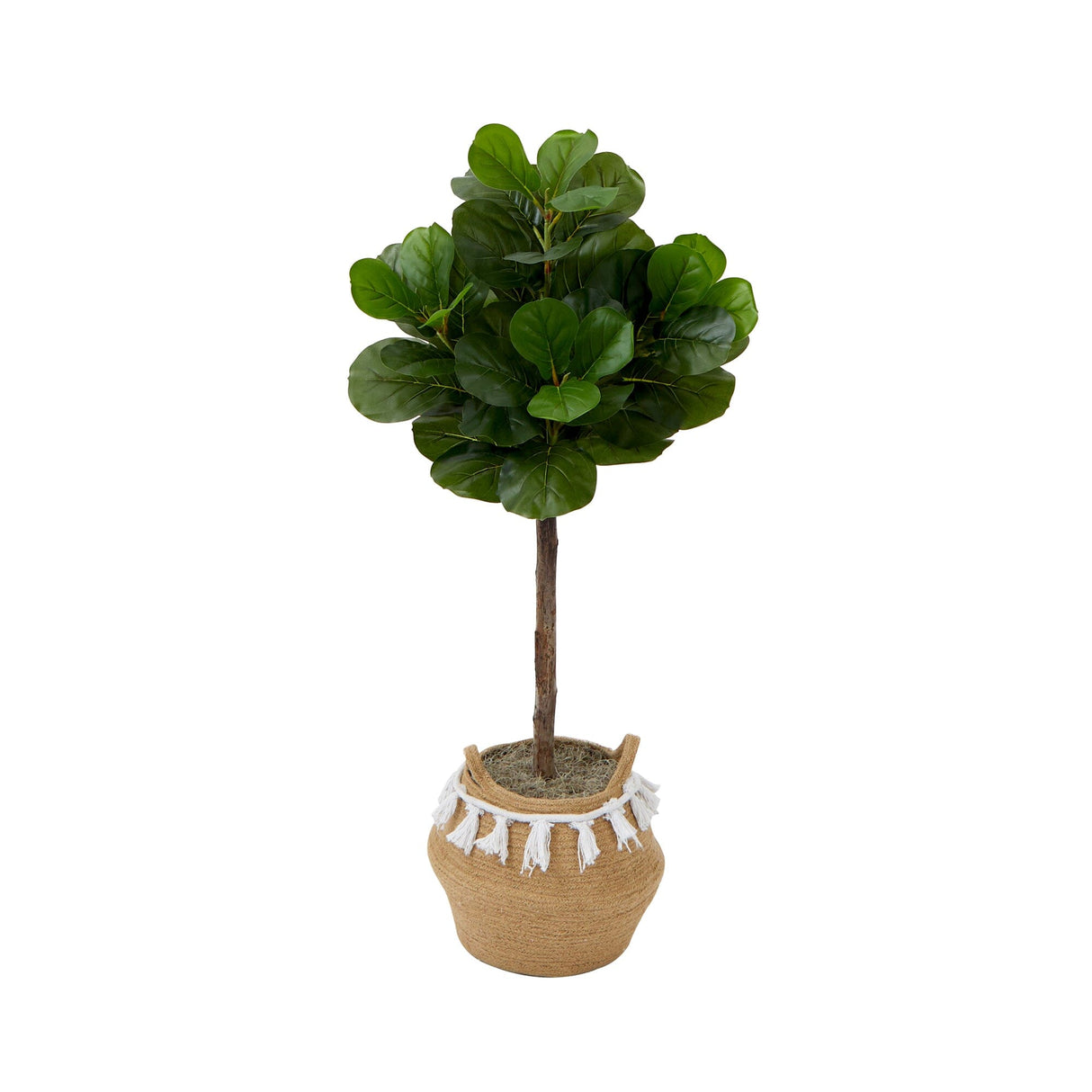 4' Artificial Fiddle Leaf Fig Tree with Handmade Jute & Cotton Basket with Tassels DIY KIT-Plant in Planter-Parc Decor