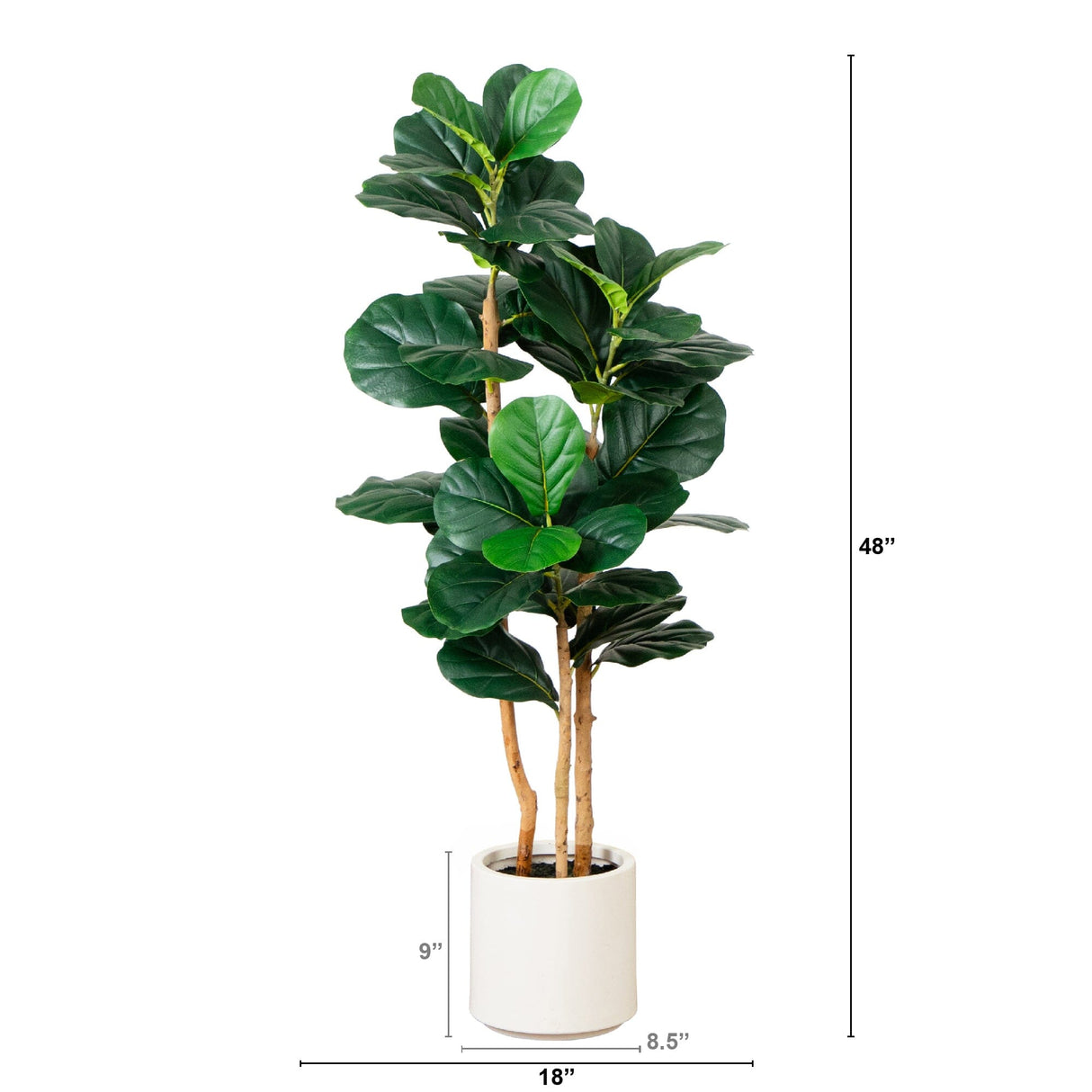 4’ Artificial Fiddle Leaf Tree in Decorative White Planter-Tree-Parc Decor