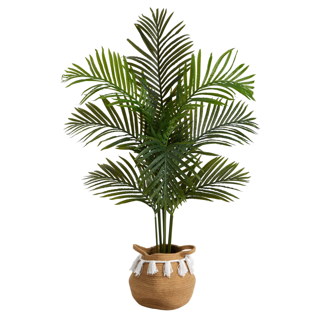 4’ Artificial Paradise Palm Tree with Handmade Jute & Cotton Basket with Tassels-Plant in Planter-Parc Decor