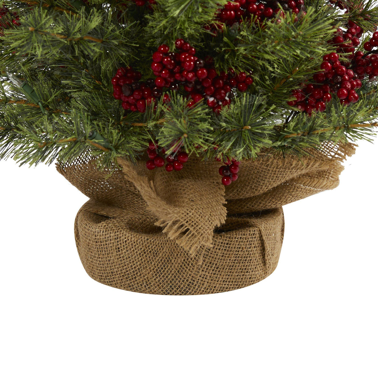 4’ Berry and Pine Artificial Christmas Tree with 100 Warm White Lights and Burlap Wrapped Base-Christmas Tree-Parc Decor