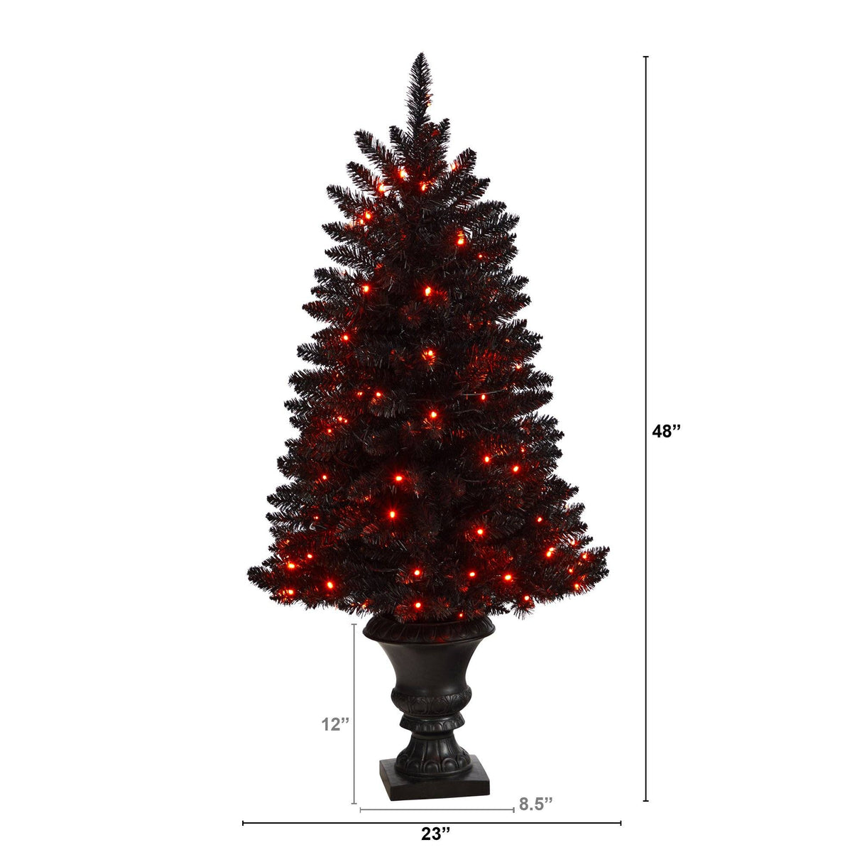4’ Black Halloween Artificial Christmas Tree in Urn with 100 Orange LED Lights-Christmas Tree-Parc Decor