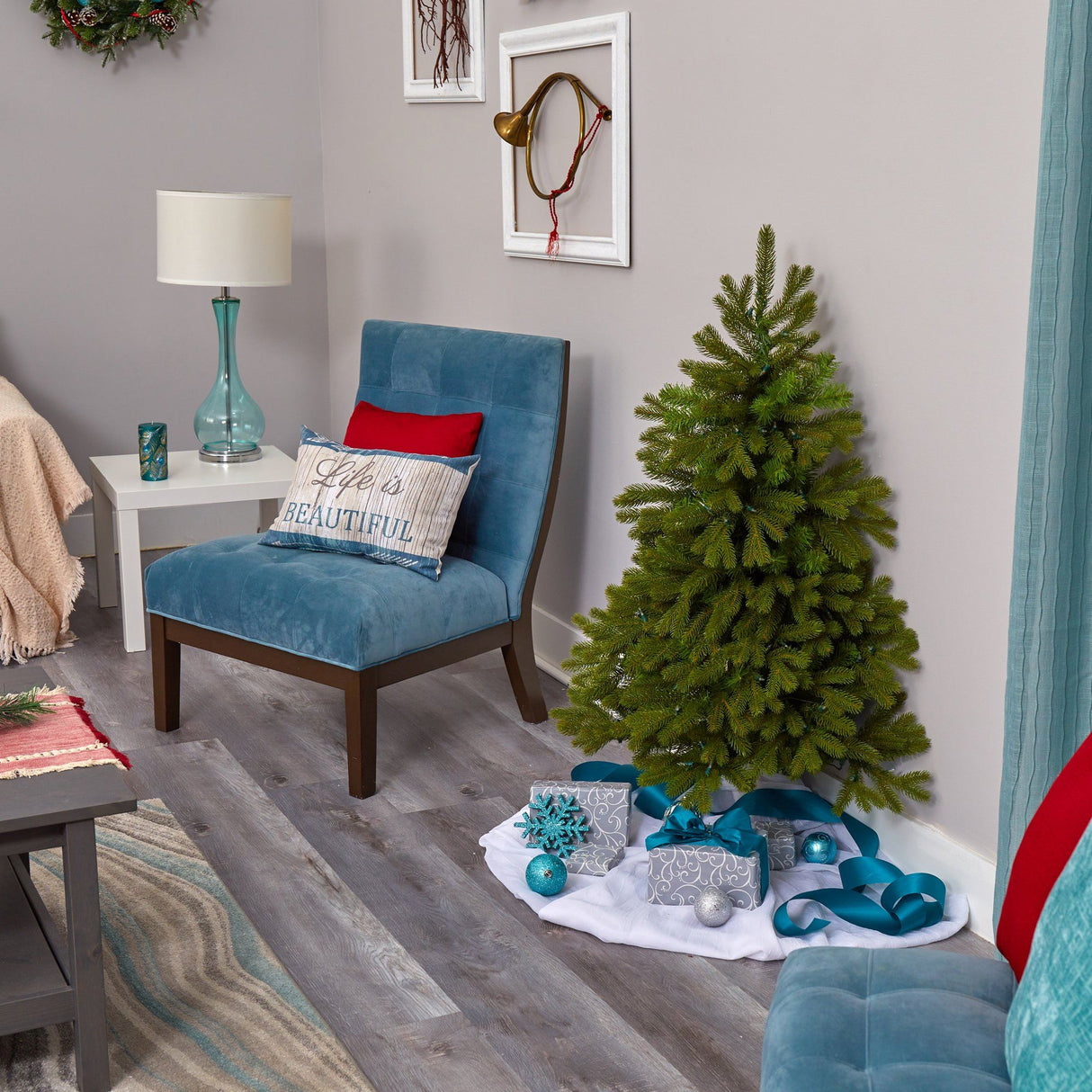 4' Cambridge Spruce Flat Back Artificial Christmas Tree with 100 Warm White (Multifunction) LED Lights and 221 Bendable Branches-Christmas Tree-Parc Decor