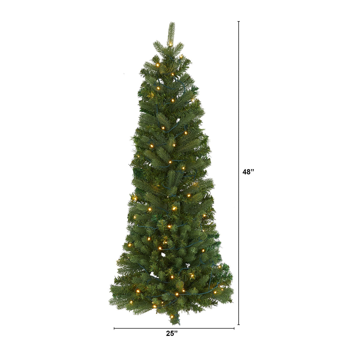 4' Flat Back Wall Hanging Artificial Christmas Tree with 50 Clear LED Lights-Christmas Tree-Parc Decor