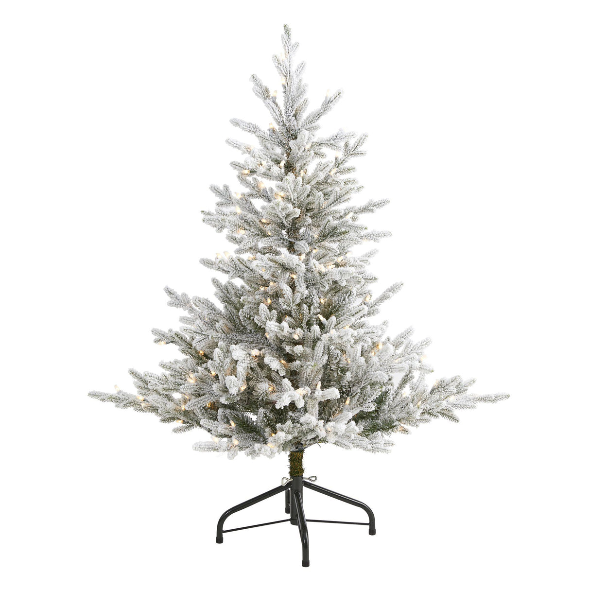 4’ Flocked Fraser Fir Artificial Christmas Tree with 300 Warm White Lights and 967 Bendable Branches-Christmas Tree-Parc Decor