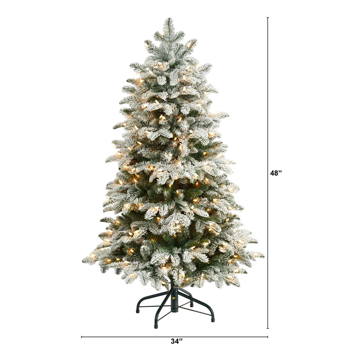 4’ Flocked North Carolina Fir Christmas Tree with 250 Warm White Lights and 779 Bendable Branches-Christmas Tree-Parc Decor