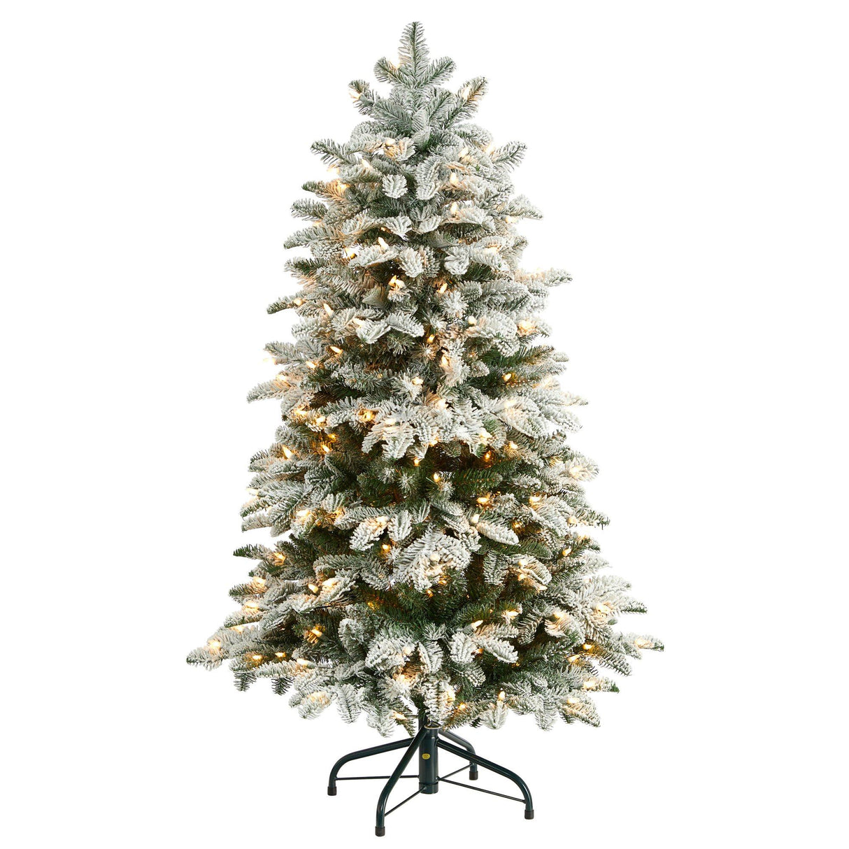 4’ Flocked North Carolina Fir Christmas Tree with 250 Warm White Lights and 779 Bendable Branches-Christmas Tree-Parc Decor