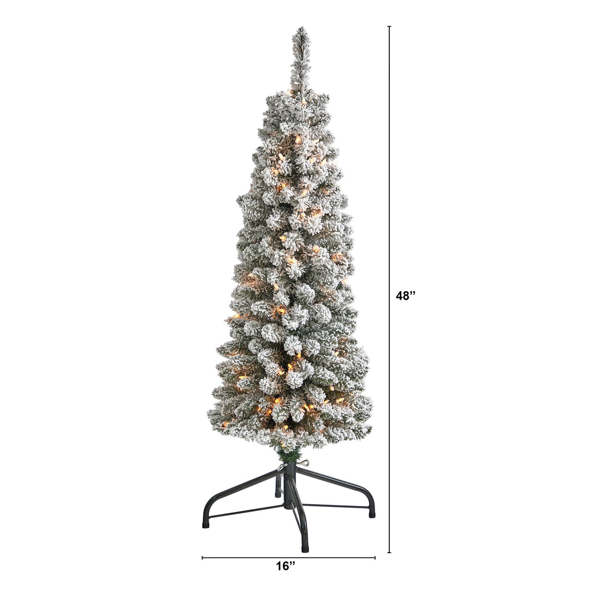 4’ Flocked Pencil Artificial Christmas Tree with 100 Clear Lights and 216 Bendable Branches-Christmas Tree-Parc Decor