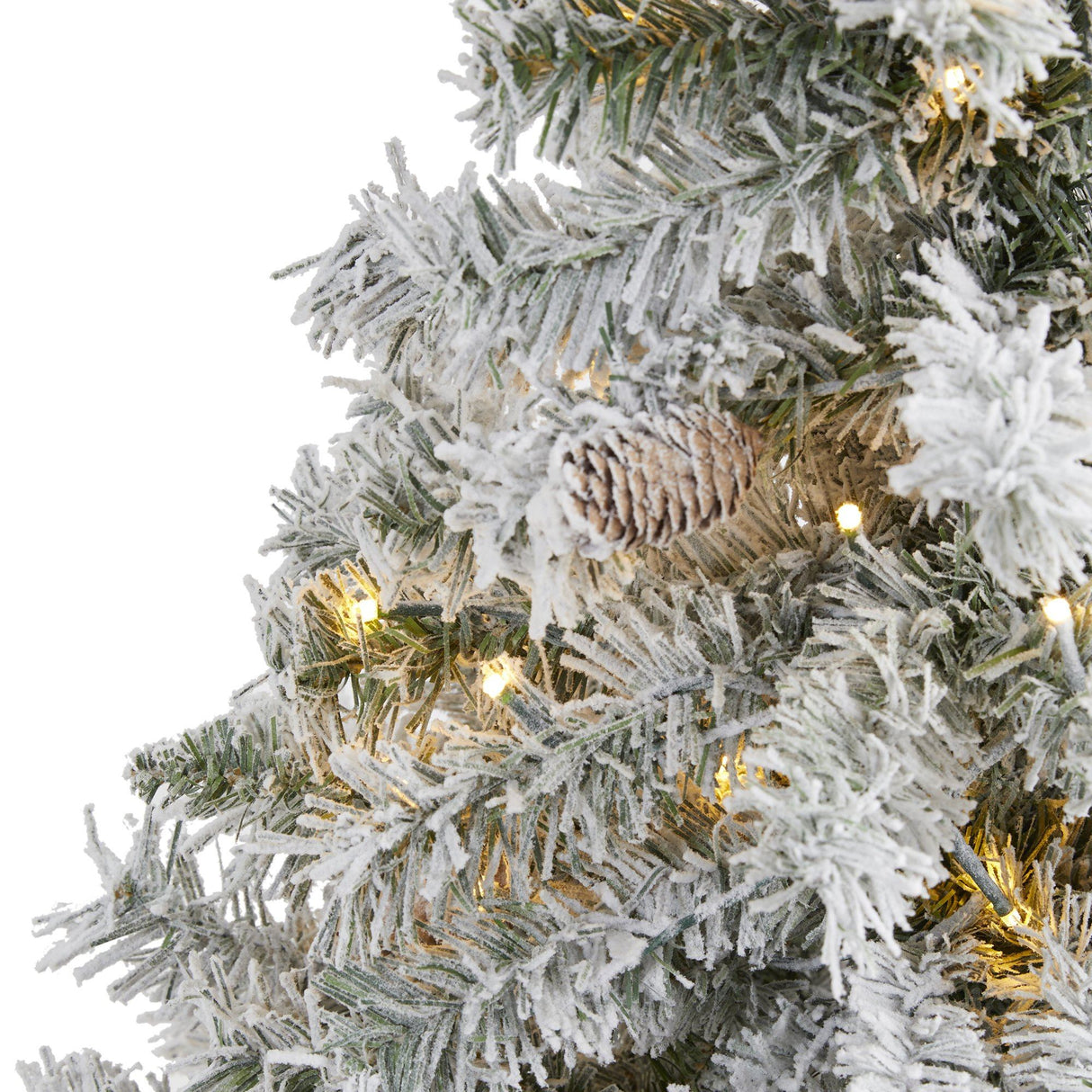 4' Flocked White River Mountain Pine Artificial Christmas Tree with Pinecones and 100 Clear LED Lights-Christmas Tree-Parc Decor