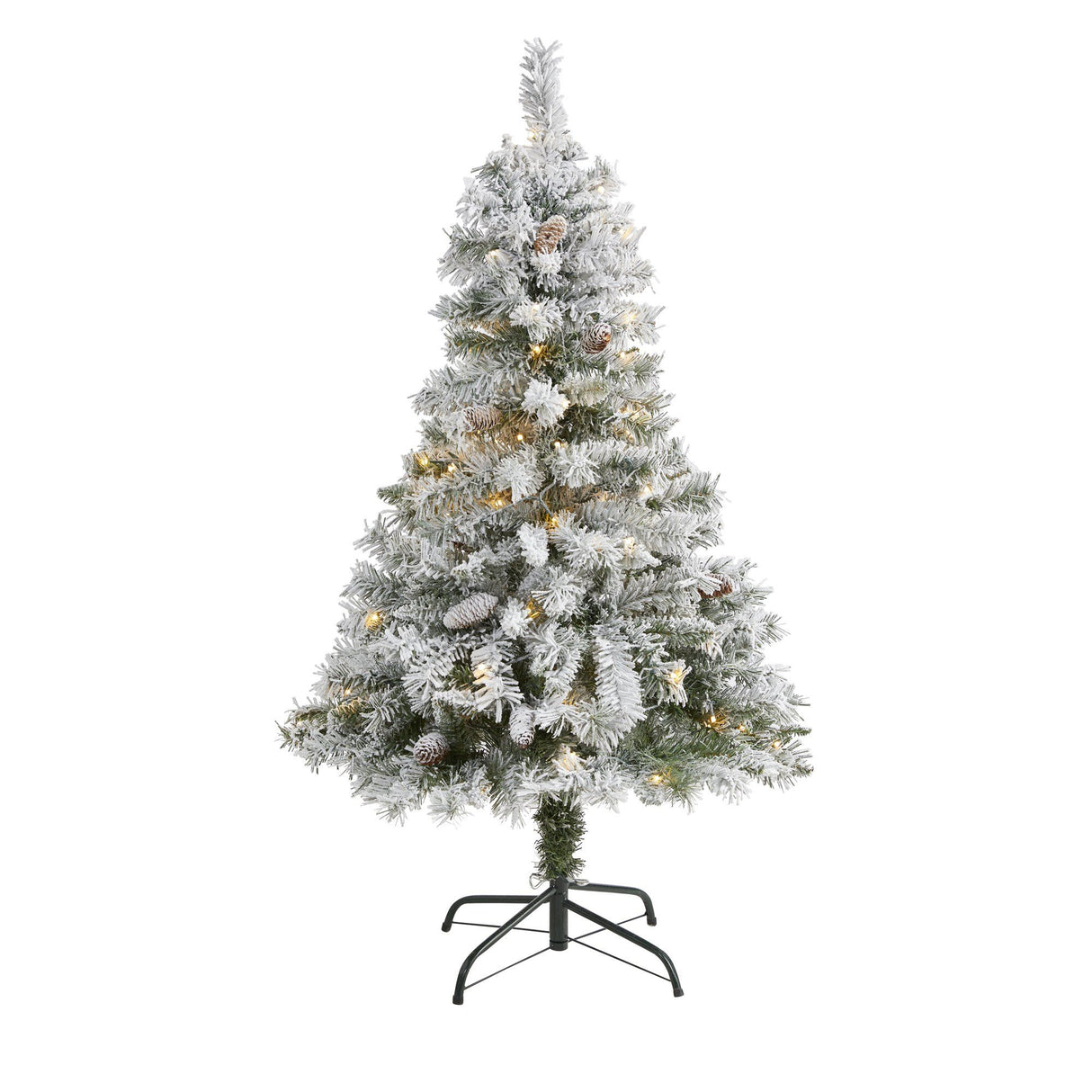 4' Flocked White River Mountain Pine Artificial Christmas Tree with Pinecones and 100 Clear LED Lights-Christmas Tree-Parc Decor