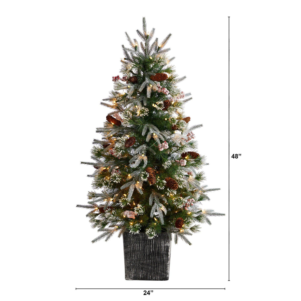 4' Frosted Artificial Christmas Tree Pre-Lit with 105 lights in Decorative Planter-Christmas Tree-Parc Decor