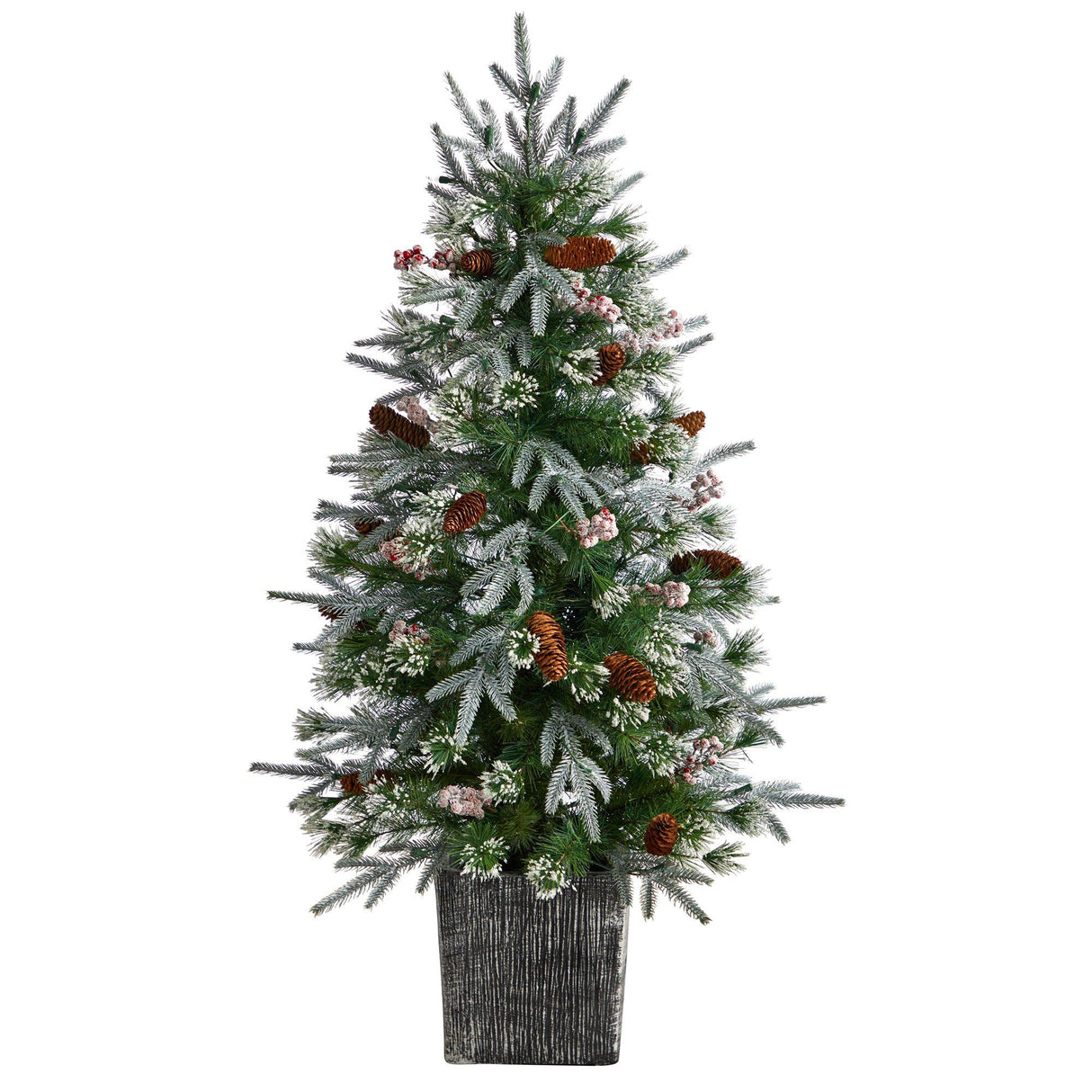 4' Frosted Artificial Christmas Tree Pre-Lit with 105 lights in Decorative Planter-Christmas Tree-Parc Decor